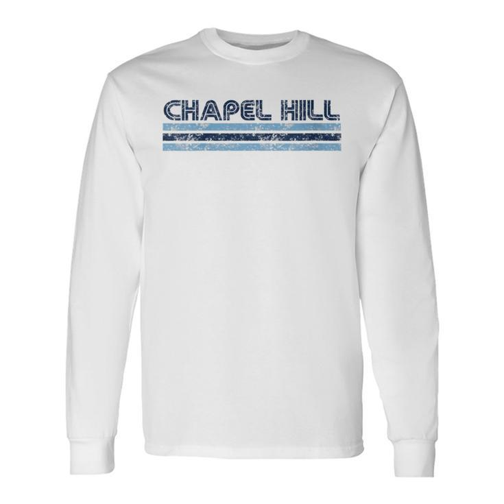 Chapel Hill North Carolina Vintage Three Stripe Weathered Long Sleeve T-Shirt