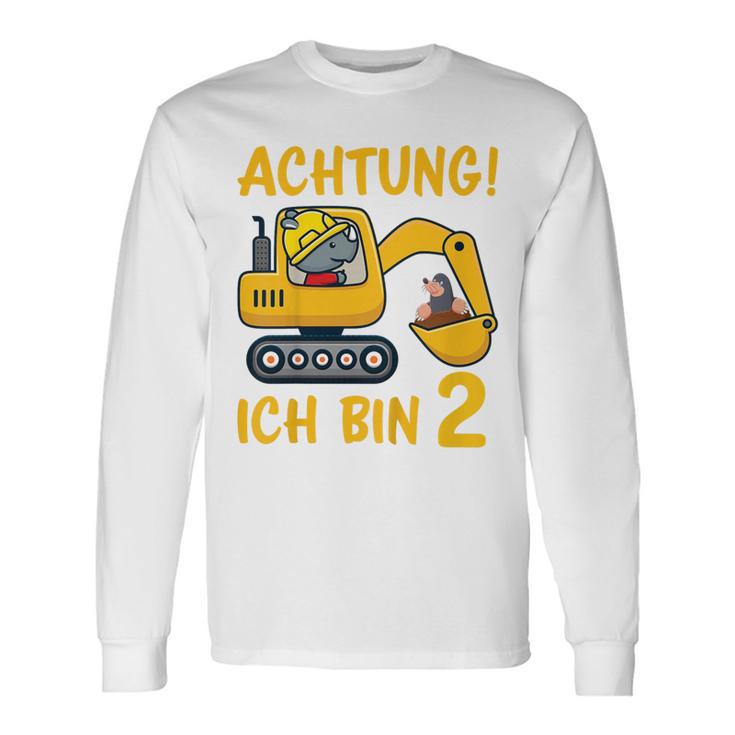 Children's Achtung Ich Bin 2 Jahre Alt 2Nd Birthday Digger Rhino Langarmshirts Geschenkideen