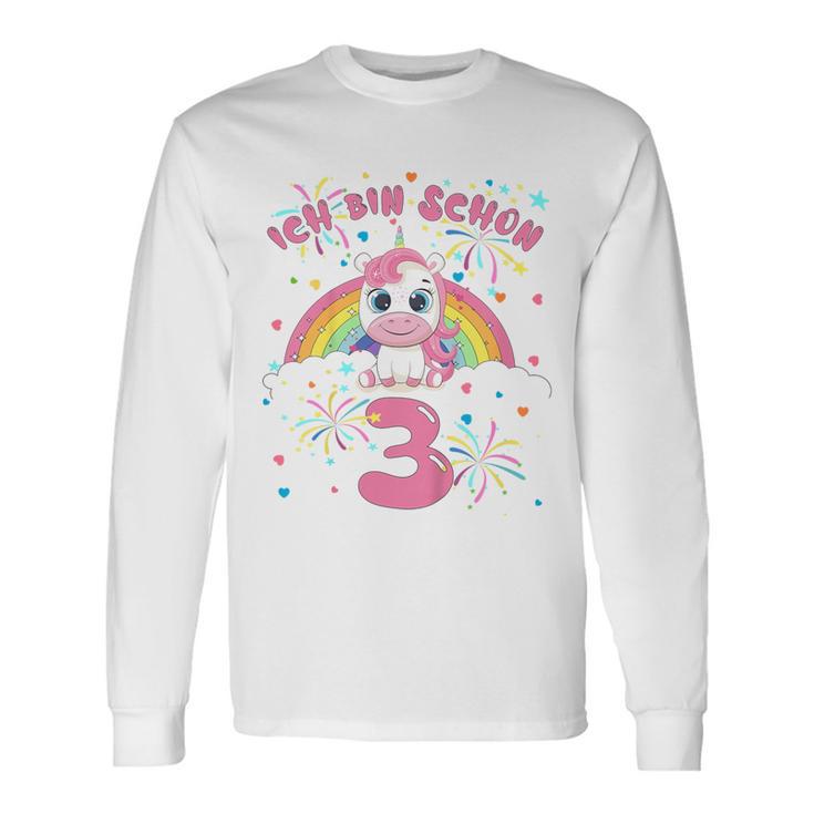 Children's Ich Bin Schon 3 Unicorn White Langarmshirts Geschenkideen