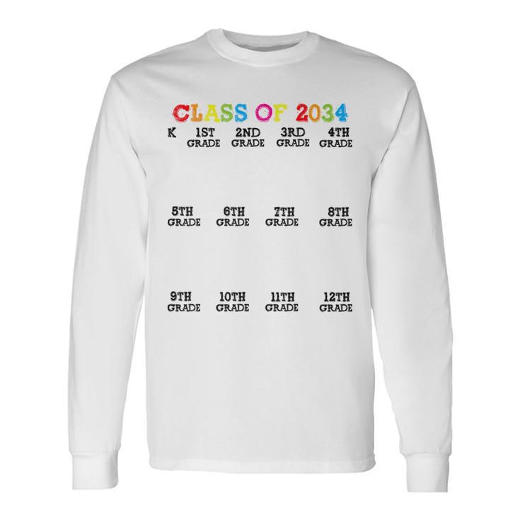 Class Of 2034 Handprint Grow With Me Kindergarten Kid Long Sleeve T-Shirt