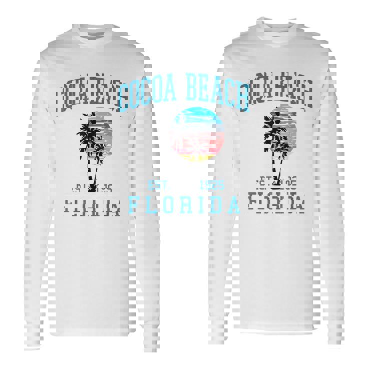 Cocoa Beach Florida Beach Retro Sunset Palm Trees Summer Long Sleeve T-Shirt