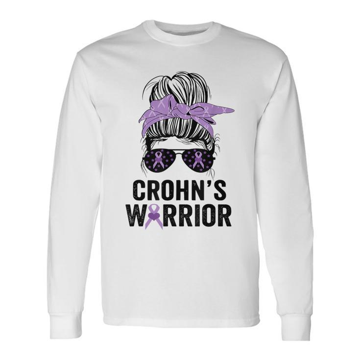 Crohn's Awareness Month Crohn's Warrior Purple Ribbon Womens Long Sleeve T-Shirt