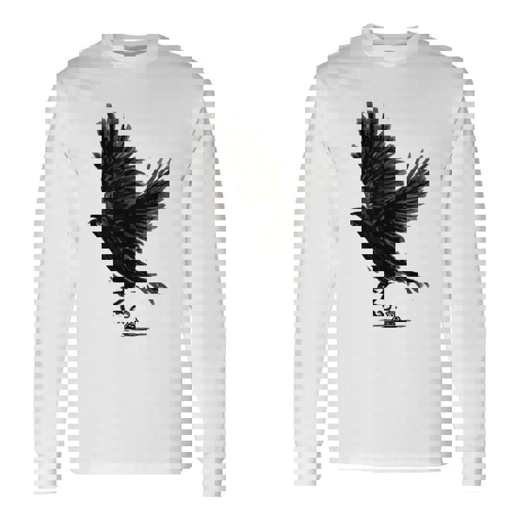 Cuervo Pájaro Cuervo Tatuaje Camiseta de manga larga