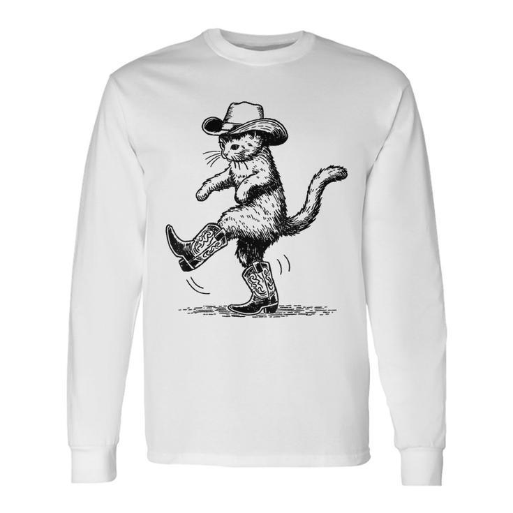 Cute Cat With Cowboy Hat & Boots Cowgirl Western Country Long Sleeve T-Shirt