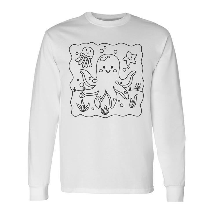 Cute Octopus To Paint And Color In For Children Long Sleeve T-Shirt