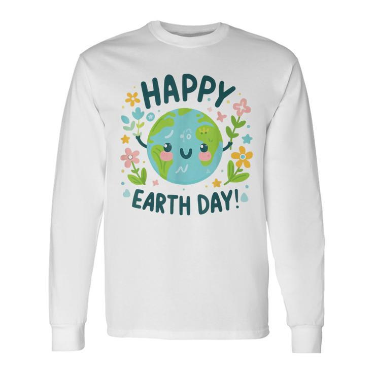 Cute Planet Earth Day Birthday Happy Earth Day 2024 Long Sleeve T-Shirt