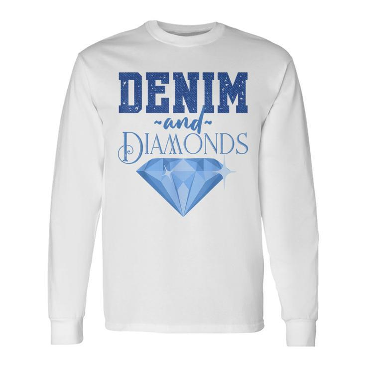 Denim Fabric Diamonds Stylish Skinny Jeans Lover Long Sleeve T-Shirt