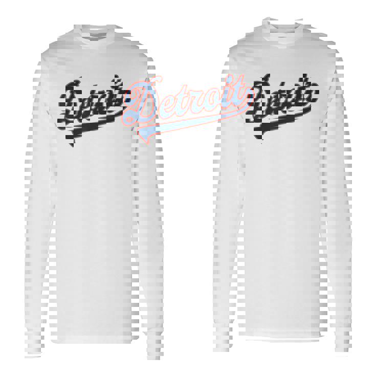 Detroit City Baseball Vintage Varsity Arched Text Detroit Long Sleeve T-Shirt