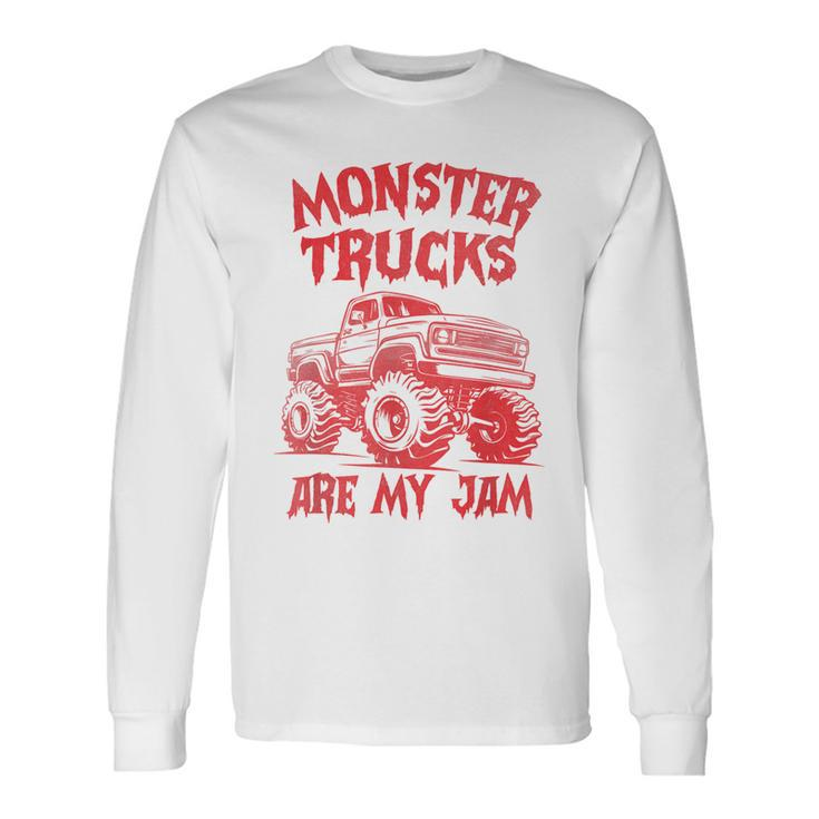 Distressed Monster Trucks Are My Jam Race Day Red Vintage Long Sleeve T-Shirt