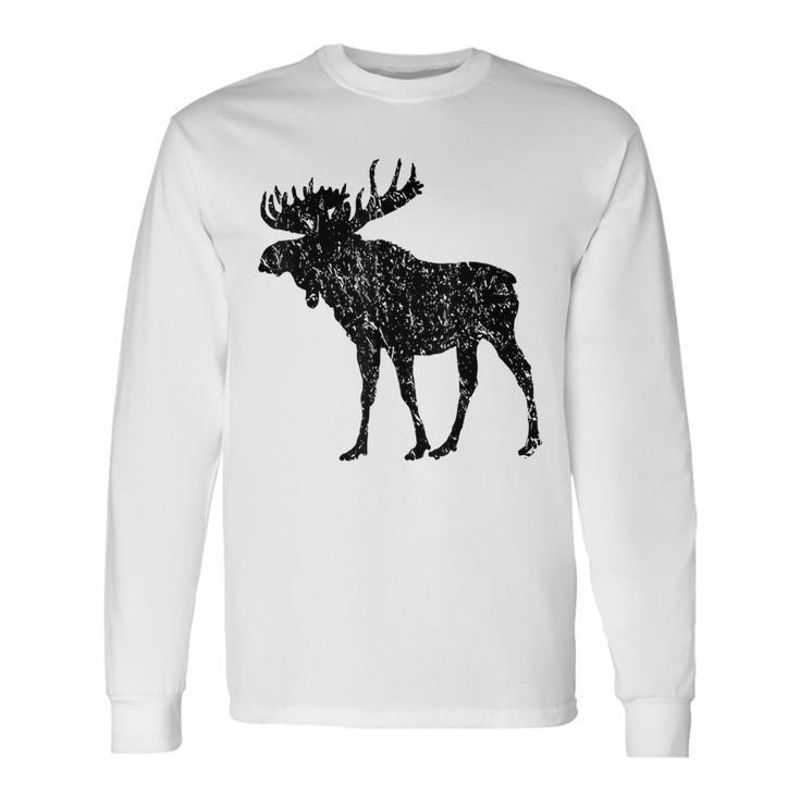 Distressed Moose Gear Vintage Silhouette Weathered Long Sleeve T-Shirt