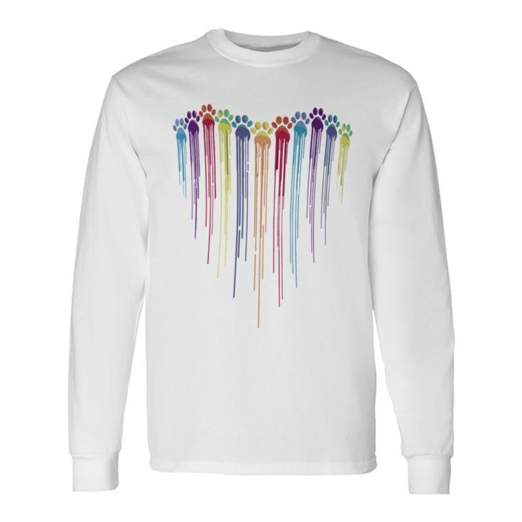 Dog Paws Heart Watercolors Painting Heart Dogs Paw Rainbow Long Sleeve T-Shirt Gifts ideas