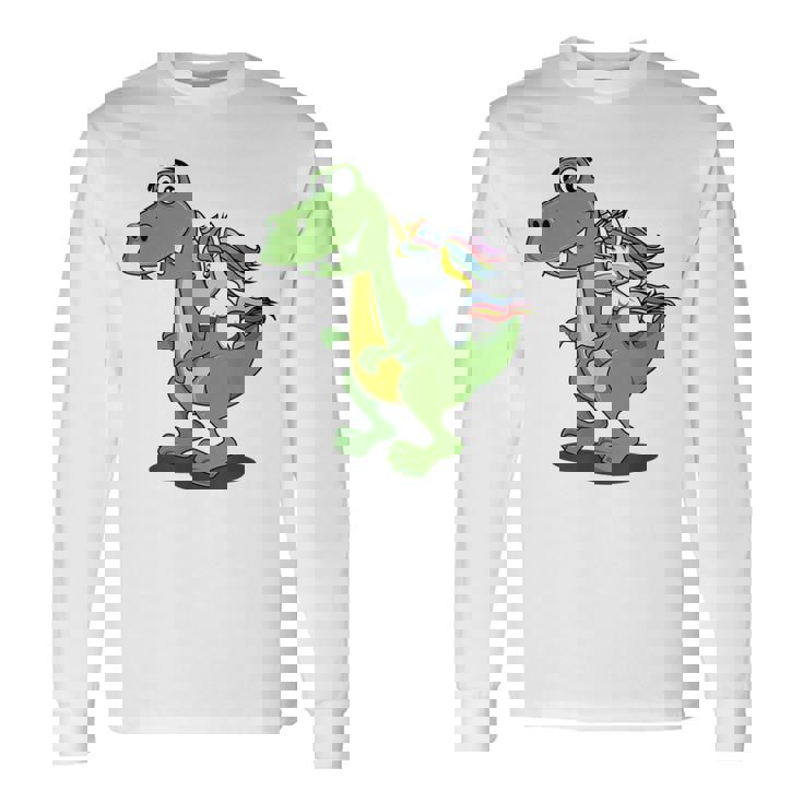 Drôle Licorne Sur Dinosaure Mignons Enfants Et Adultes T-shirt à manches longues