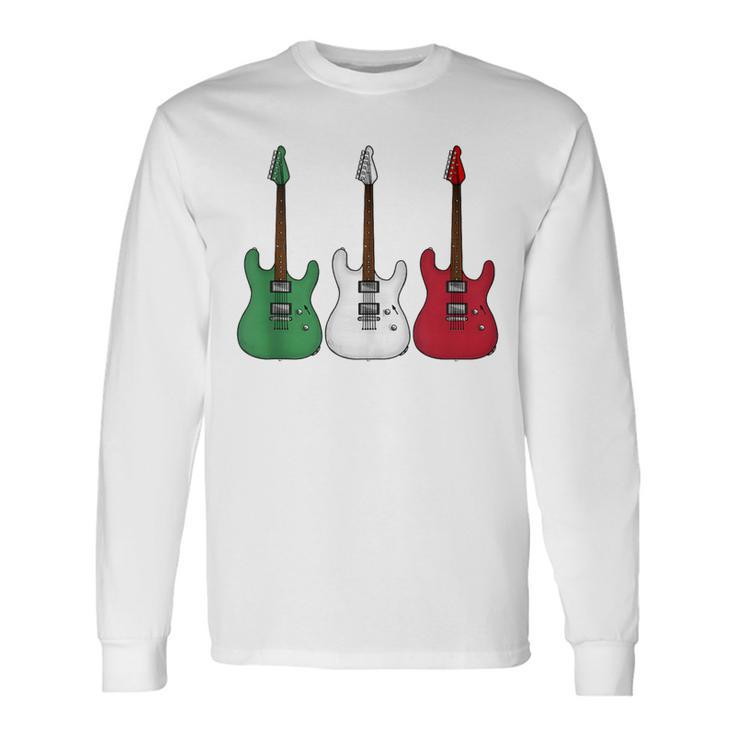 Electric Guitar Italian Flag Guitarist Musician Italy Long Sleeve T-Shirt