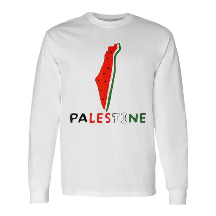 Falasn Palestine Watermelon Map Patriotic Graphic Long Sleeve T-Shirt