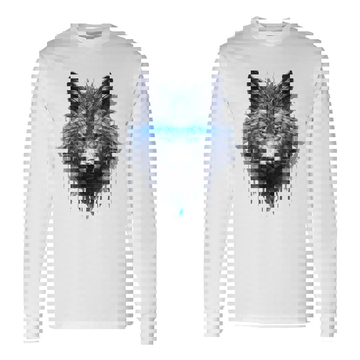 Fantasía De Lobo Ojos Azules Motivo De Animales Artísticos Lobo Camiseta de manga larga