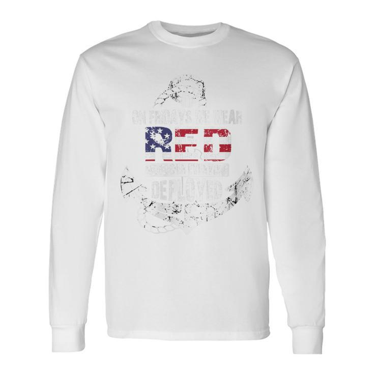 On Fridays We Wear Red Friday Navy Distressed Long Sleeve T-Shirt