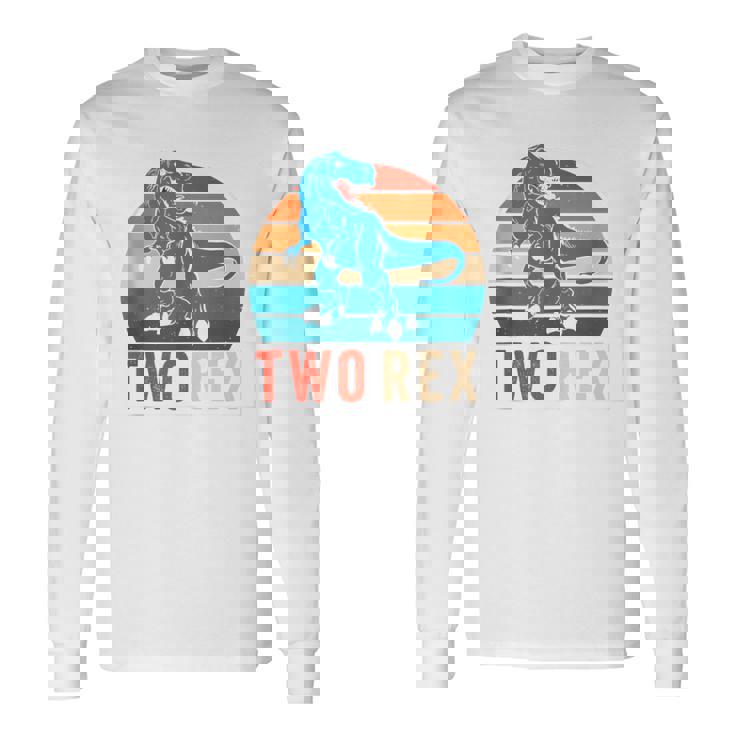 Dinausor Two Rex Retro Vintage Sunset 2 Year Old Trex Long Sleeve T-Shirt