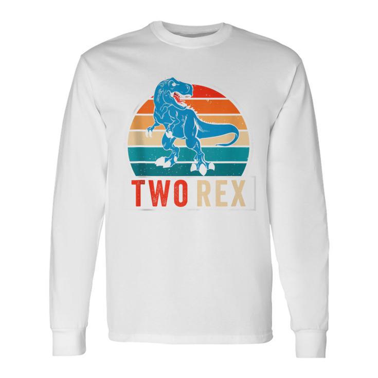 Dinausor Two Rex Retro Vintage Sunset 2 Year Old Trex Long Sleeve T-Shirt