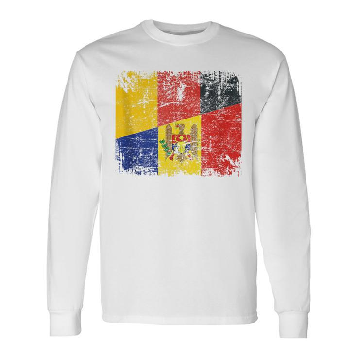 Germany Moldova Flags Half Moldovian German Roots Vintage Long Sleeve T-Shirt