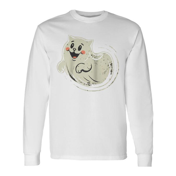 Ghost Vintage Meow Cat Ghost Long Sleeve T-Shirt