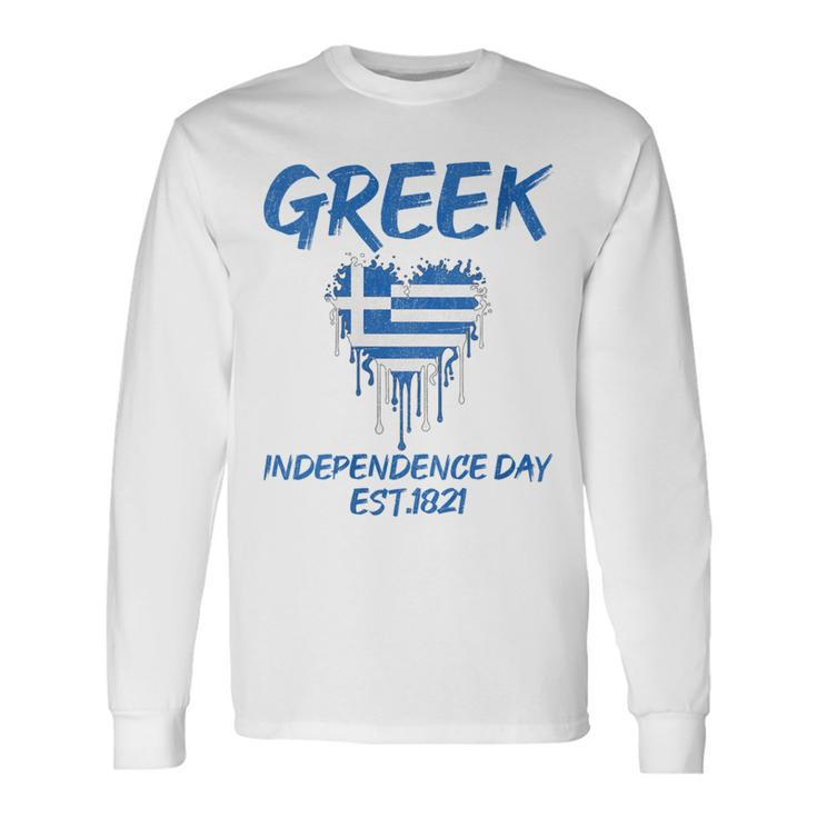 Greek Independence Day National Pride Roots Country Flag Long Sleeve T-Shirt