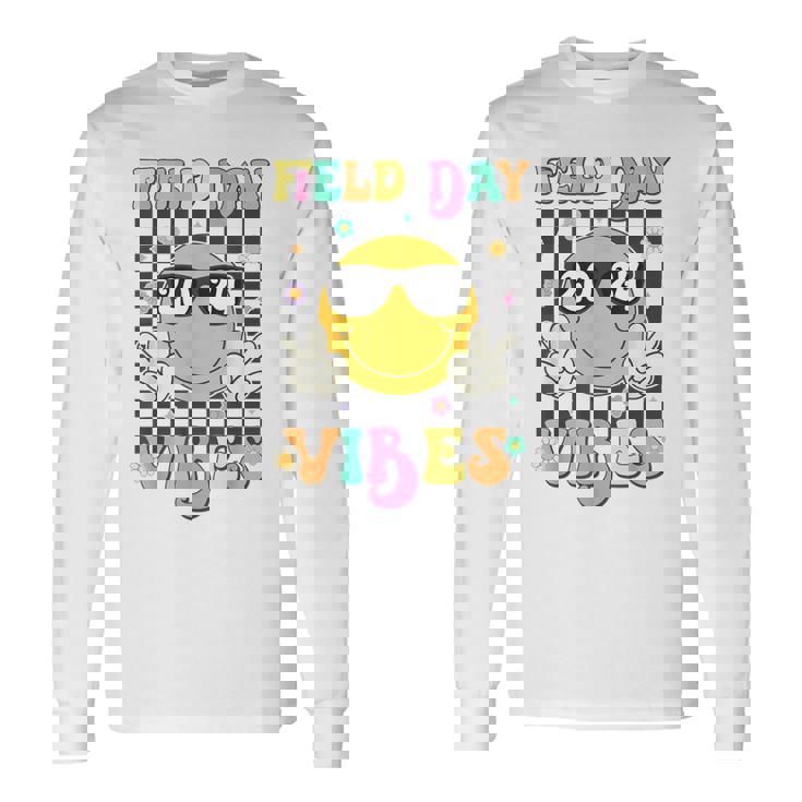 Groovy Field Day Vibes Hippie Face Happy Field Day 2024 Long Sleeve T-Shirt