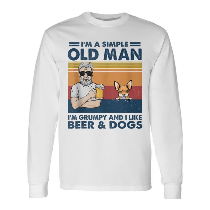 Grumpy Old Man Like Beer And Dogs Red Chihuahua Grandpa Long Sleeve T-Shirt