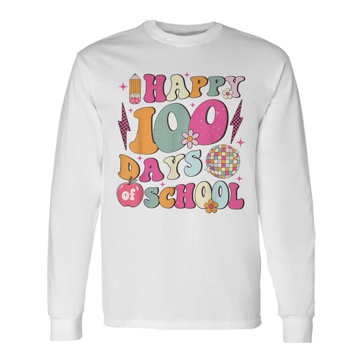 Happy 100 Days Of School Retro Disco 100Th Day Of School Long Sleeve T-Shirt