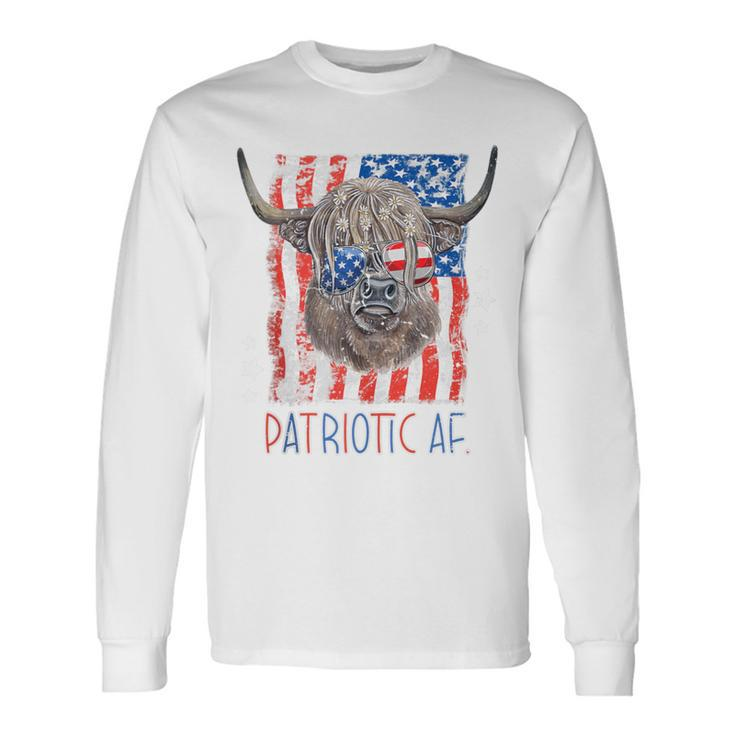 Highland Cow 4Th Of July Patriotic Af Usa Flag Farming Long Sleeve T-Shirt Gifts ideas