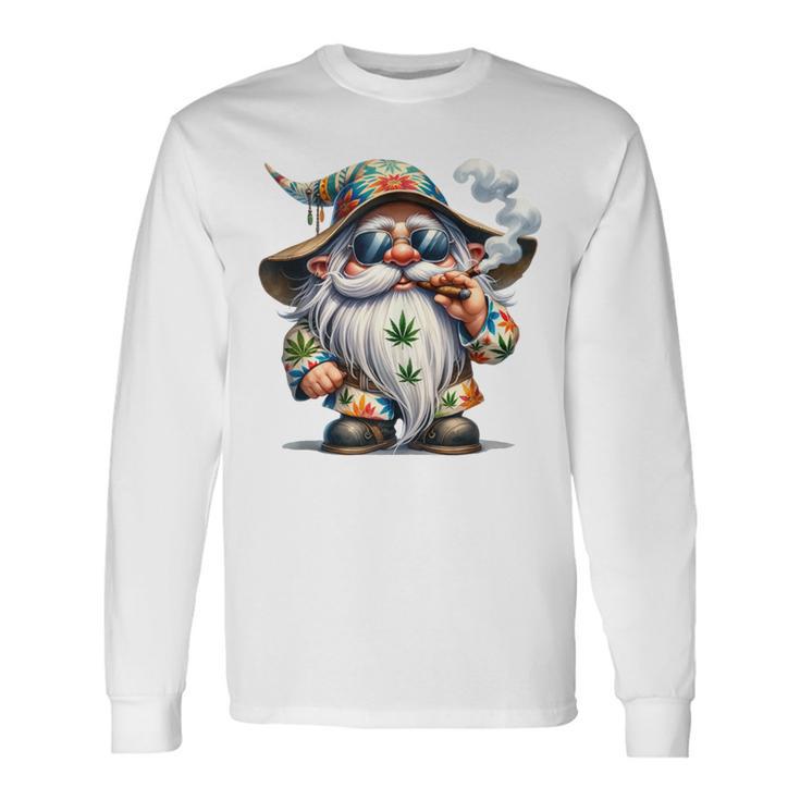 Hippie Gnome Smoking Weed Pot Leaf 420 Marijuana Cannabis Long Sleeve T-Shirt