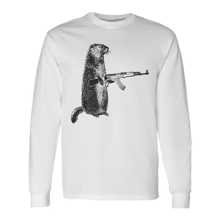 Hunting Woodchuck Ak-47 Gun Groundhog Long Sleeve T-Shirt