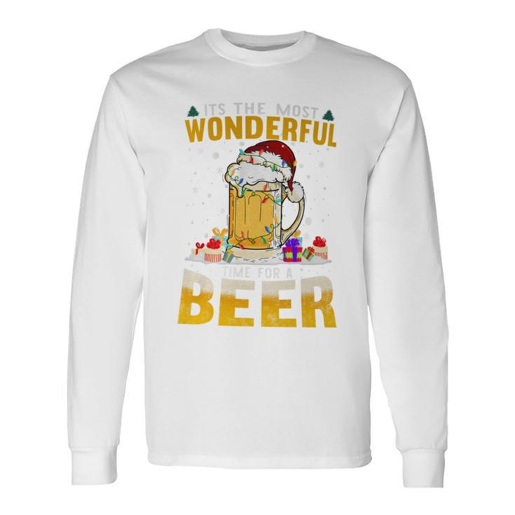 Its The Most Wonderful Time For A Beer Christmas Santa Light Long Sleeve T-Shirt