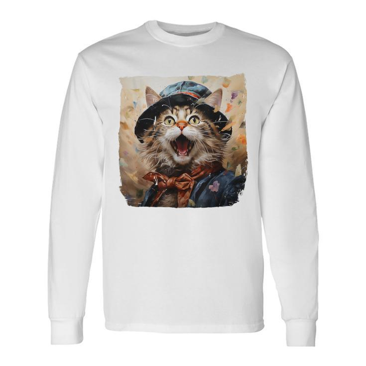 Javanese Cat Singing Top-Hat Birthday Party Graphic Long Sleeve T-Shirt