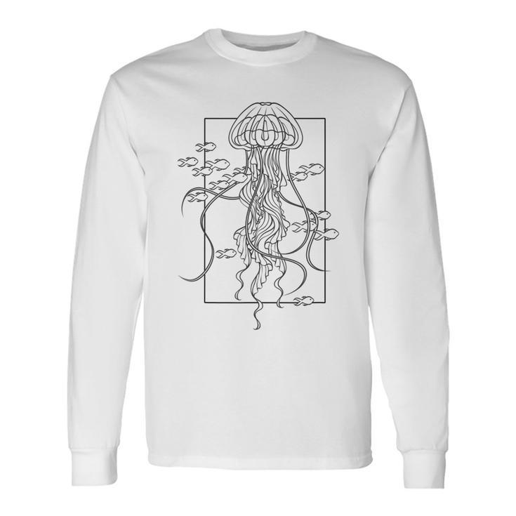 Graphic Jellyfish With Fishes In Sea Long Sleeve T-Shirt
