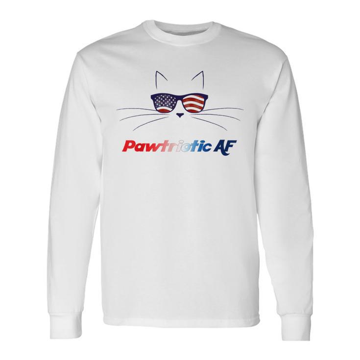 July 4Th American Cat Pawtriotic Af Patriotic Kitty Long Sleeve T-Shirt