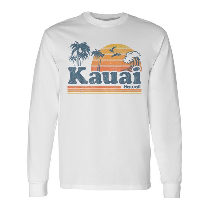 Kauai Hawaii Vintage Beach Summer Surfing 70S Retro Hawaiian Long Sleeve T-Shirt