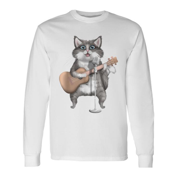 Kitty Cat Singing Guitar Player Musician Music Guitarist Long Sleeve T-Shirt Gifts ideas