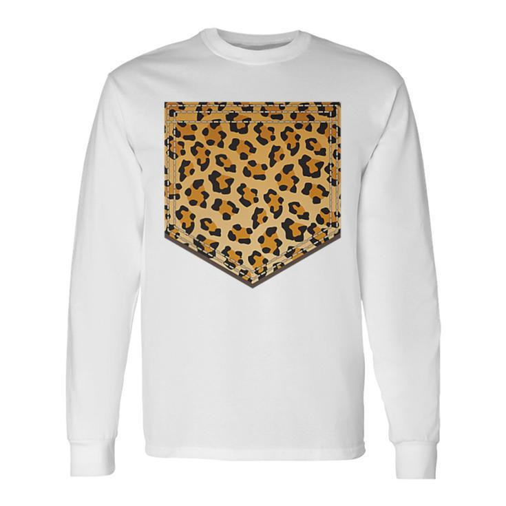 Leopard Print Pocket Cool Animal Lover Cheetah Long Sleeve T-Shirt