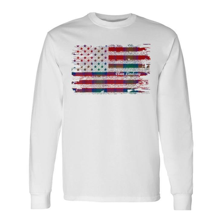 Lindsay Surname American Flag Scottish Clan Tartan Long Sleeve T-Shirt
