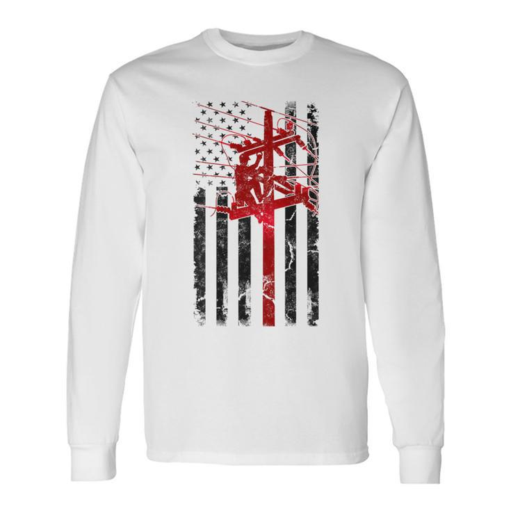 Lineman American Flag Electric Cable Lineworker Long Sleeve T-Shirt Gifts ideas