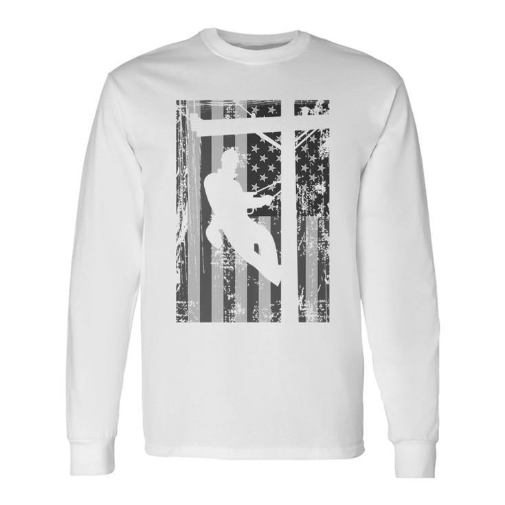 Lineman American Flag Electric Cable Lineman Long Sleeve T-Shirt