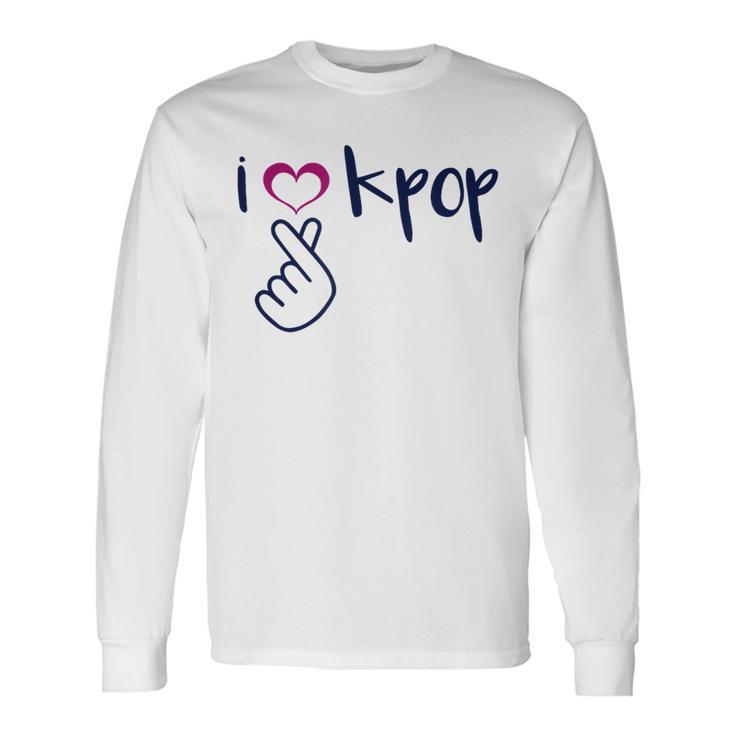 I Love K-Pop Finger Heart Hand Symbol Korean Music Fan Quote Long Sleeve T-Shirt