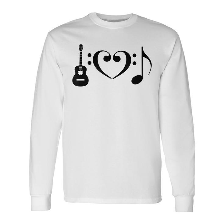 I Love Music Using Acoustic Guitar Bass Clefs Note Long Sleeve T-Shirt