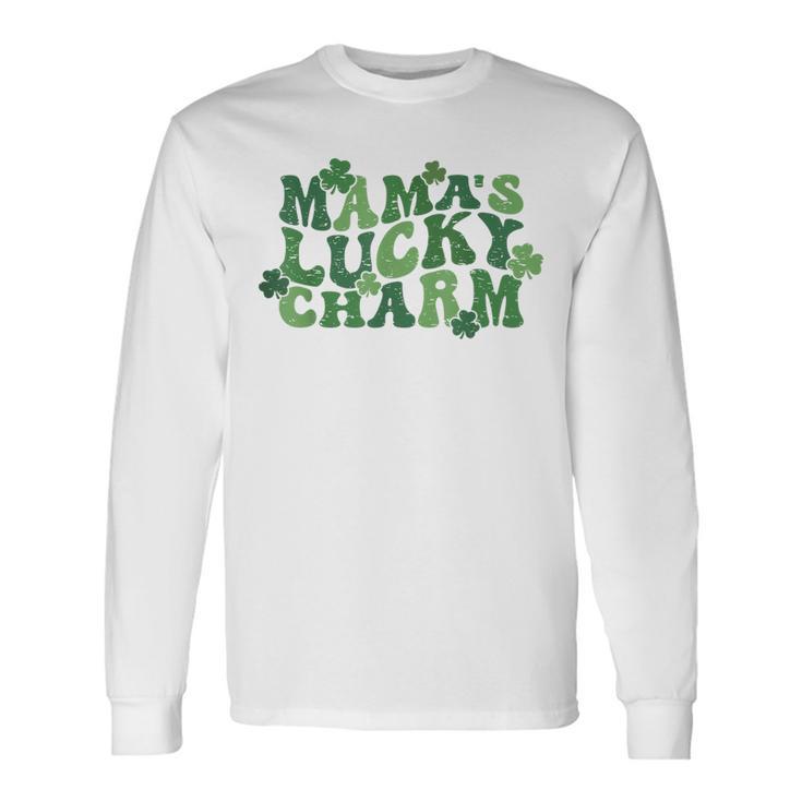 Mama's Lucky Charm Happy St Patrick's Day Groovy Long Sleeve T-Shirt