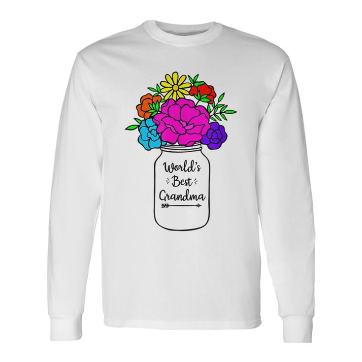 Mason Jar Colorful Flowers Bouquet Long Sleeve T-Shirt