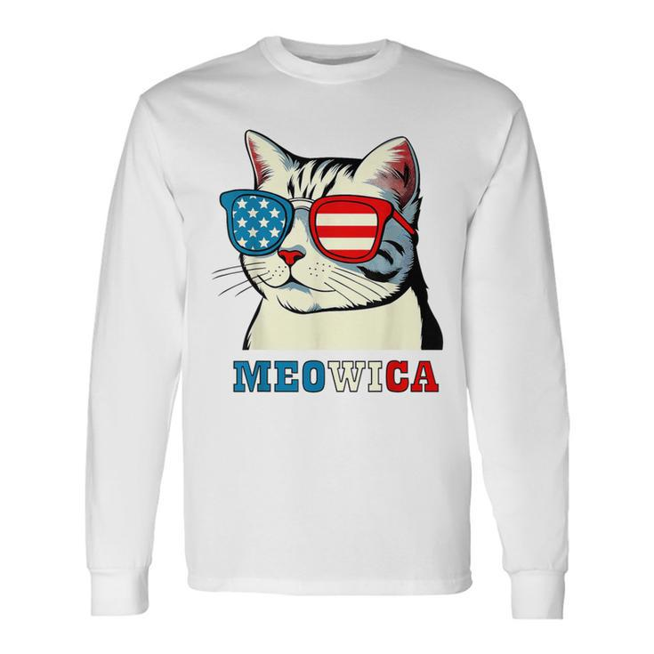 Meowica 4Th Of July Cat Sunglasses American Usa Flag Cat Long Sleeve T-Shirt