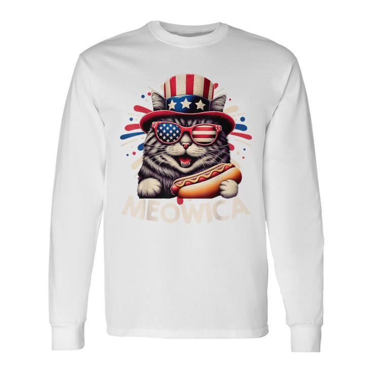 Meowica 4Th Of July Patriotic Cat American Flag 4Th Of July Long Sleeve T-Shirt Gifts ideas
