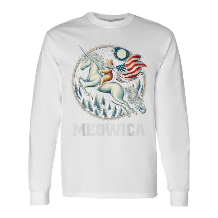 Meowica Cat Riding Unicorn Usa Flag 4Th Of July Patriotic Long Sleeve T-Shirt Gifts ideas