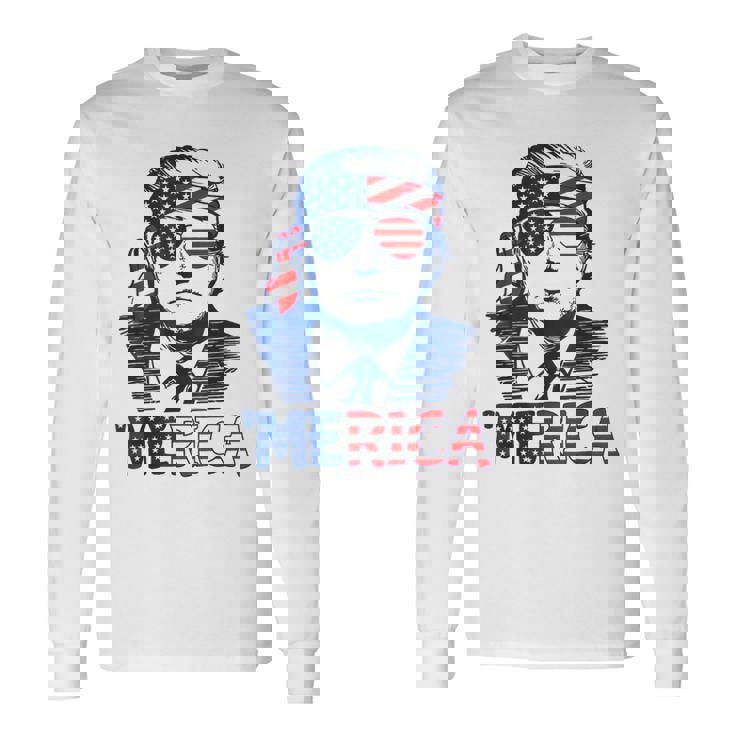 'Merica Trump Happy 4Th Of July Trump American Flag Long Sleeve T-Shirt