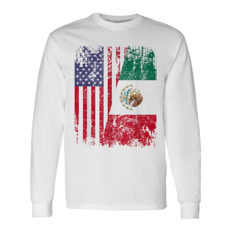 Mexican Roots Half American Flag Mexico Long Sleeve T-Shirt Gifts ideas